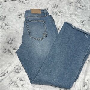 Stylish Flare Blue Jeans with Distressed Details